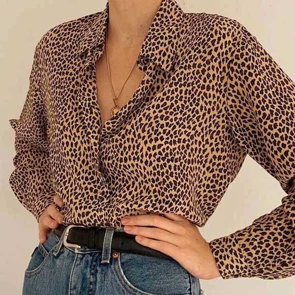 Casual Corner Tops - Casual Corner 100% Silk Brown Leopard Print Blouse